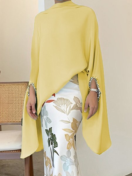 

Elegant Long Sleeve Simple Plain Loose Shirt, Yellow, Blouses and Shirts