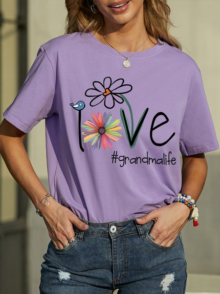 

Women's Funny Love Grandma Life Graphic Printing Loose Casual Cotton Text Letters T-Shirt, Purple, T-shirts
