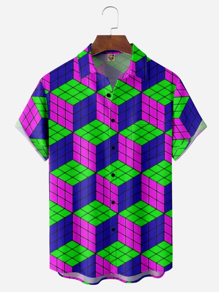 

Magic Cubes Chest Pocket Short Sleeve Casual Shirt, Purple, Men Shirts