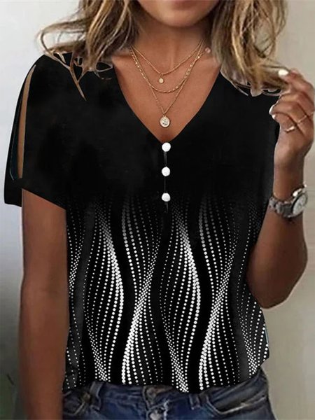 Polka Dots Casual Loose Buttoned T Shirt