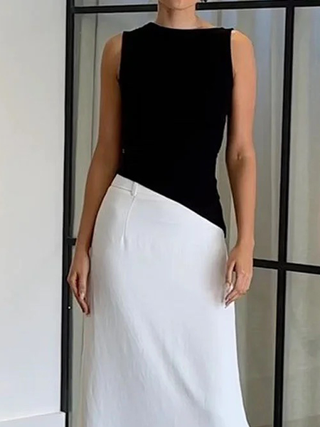 

Tight Lightweight Asymmetrical Sleeveless Urban Tank Top, Black, Tanks and Camis