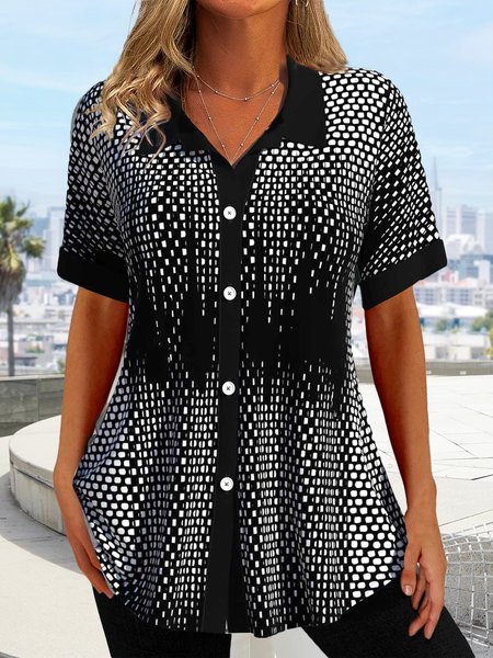 

Shirt Collar Ombre Casual Shirt, Black, Shirts & Blouses