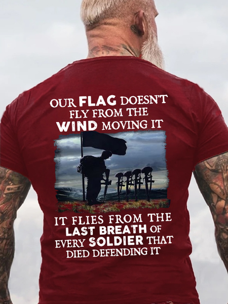 

Men's Our Flag Fly From Breath Of Soldier Crew Neck Casual Cotton Loose T-Shirt, Red, T-shirts