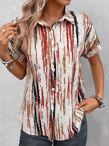

Striped Casual Loose Buttoned Blouse, Red, Shirts & Blouses