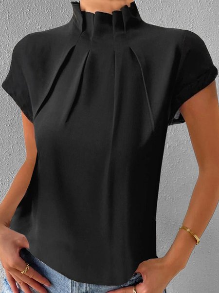 

Loose Stand Collar Casual Shirt, Black, Shirts & Blouses