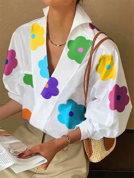 

Floral Urban Loose Cross Neck Blouse, As picture, Blouses and Shirts