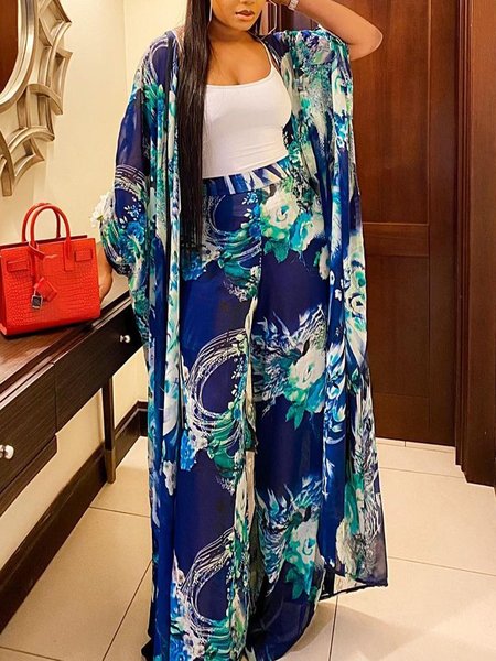 

Loose Abstract Vacation Kimono, Blue, Kimonos