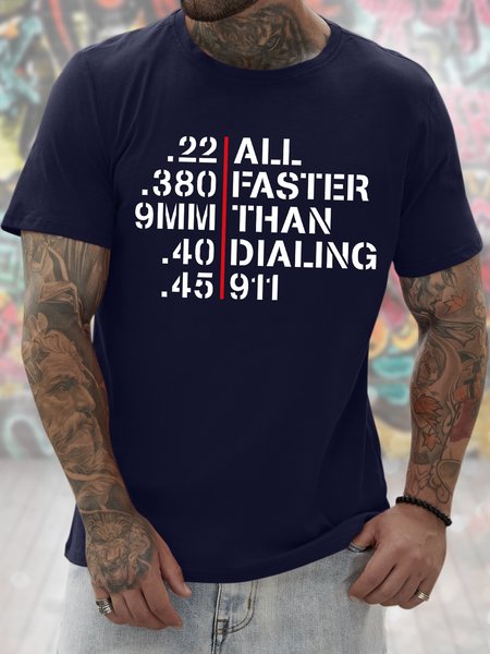 

Men's Funny All Faster Than Dialing 911 Graphic Printing 4th Of July Casual Text Letters Cotton T-Shirt, Purplish blue, T-shirts