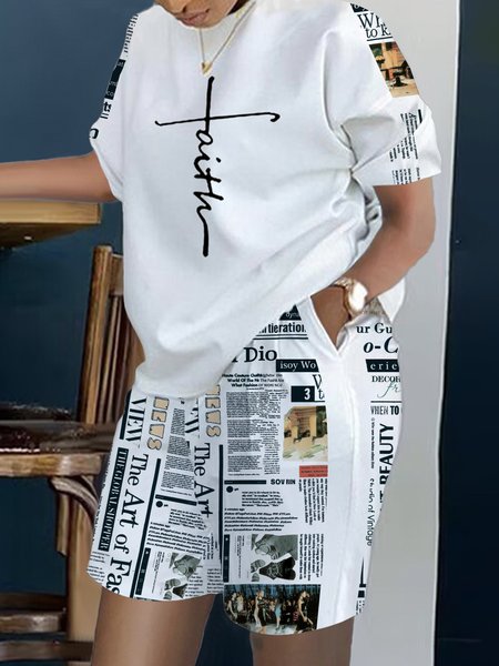 

Daily Crew Neck Text Letters Casual T-Shirt, As picture, Tees
