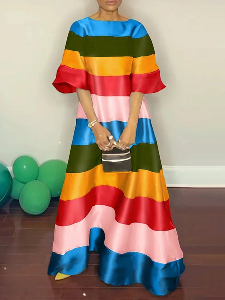 

Half sleeve Boat Neck Elegant Regular Fit Dress, Red, Maxi Dresses