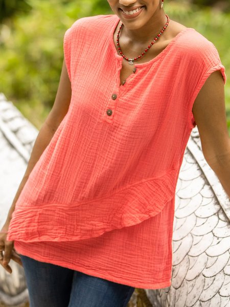 

Loose Crew Neck Plain Casual Shirt, Red, Shirts & Blouses