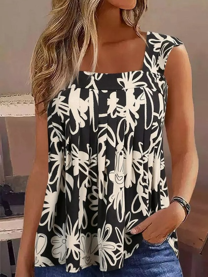 

Casual Loose Square Neck Tank Top, Black, Tanks & Camis