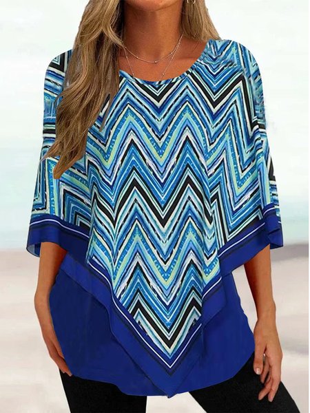 

Womens Casual Chevron Print Shirt, Blue, Shirts & Blouses