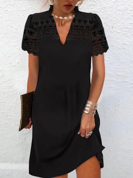 

Elegant Lace Edge V Neck Dress, Black, Formal Dresses