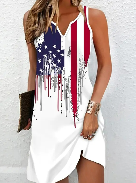 

Flag V Neck Loose Casual Dress, White, Dresses