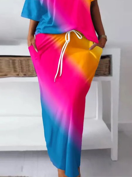 

Regular Size Vacation Loose Ombre Skirt, Multicolor, Skirts