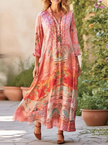 

Womens Casual V Neck Ethnic Dress, Pink, Dresses