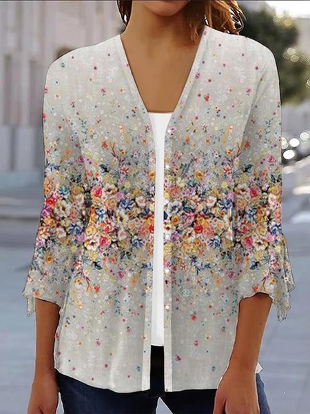 

Floral Regular Fit Casual Wrap Shirt, Gray, Shirts & Blouses