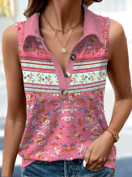 

Floral Casual Regular Fit Shirt Collar Cami, Pink, Tanks & Camis