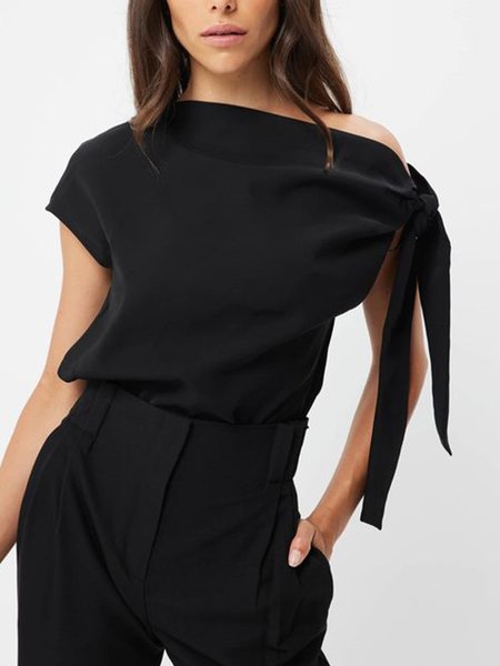 

Urban Asymmetrical Regular Fit Plain Shirt, Black, Blouses and Shirts
