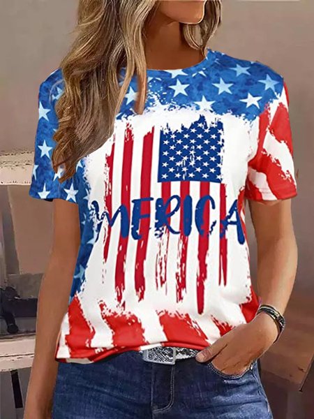 

Women‘s 4th of July Patriotic Letters Print T-Shirt, As picture, T-shirts