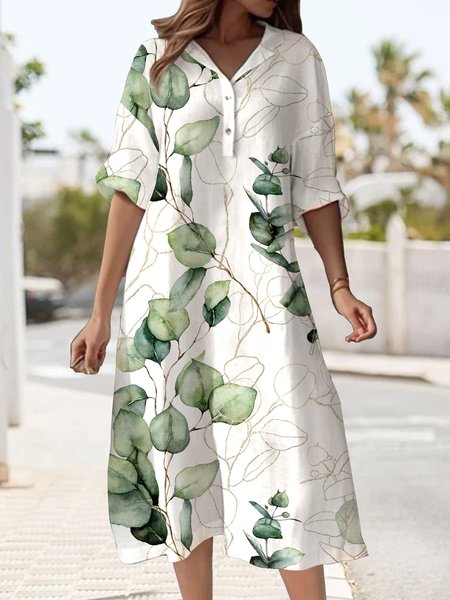 

Casual Buttoned Floral Shirt Dress, Green, Dresses