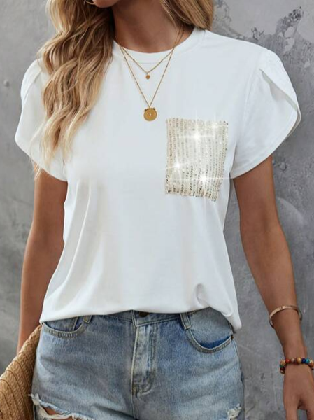 

Loose Plain Casual Crew Neck Shirt, White, Shirts & Blouses