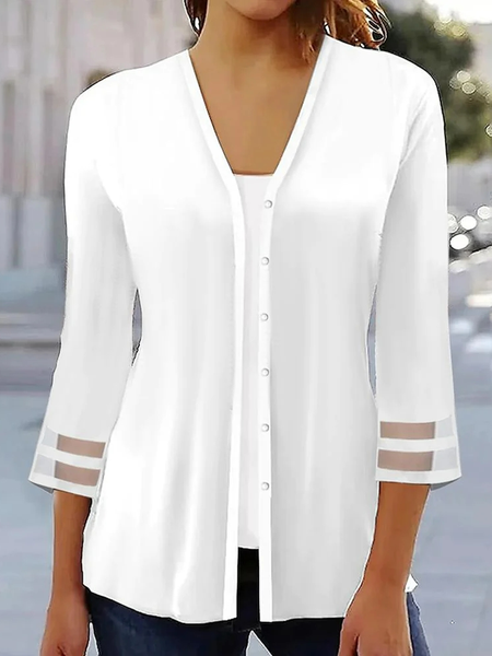 

Loose Wrap Plain Casual Shirt, White, Shirts & Blouses