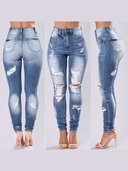 

Loose Plain Denim Casual Women's Skinny Pants Trousers Leggings Jeans Denim Blue Fashion Casual Daily Side Pockets Jeans, Jeans