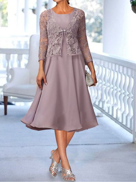 

Crew Neck Elegant Plain Knitted Two-Piece Set, Purple, Lace Dresses