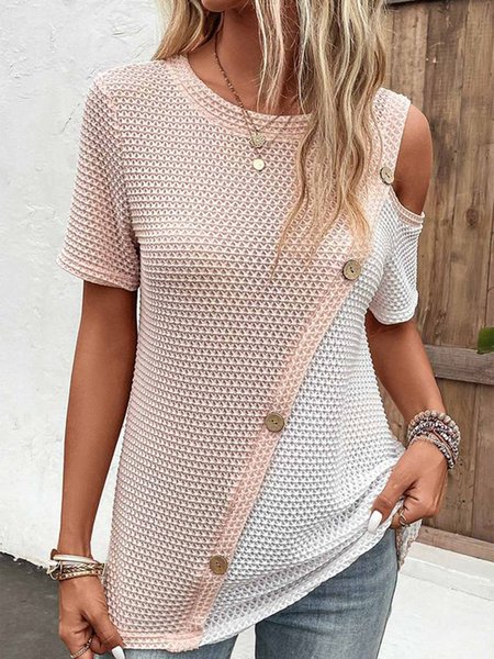 

Crew Neck Color Block Regular Fit Casual T-Shirt, Pink, T-Shirts