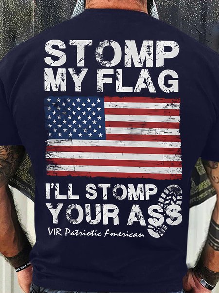 

Men's Funny Stomp My Flag I Will Stomp Your Ass Vir Patriotic American Graphic Printing 4th Of July America Flag Independence Day Cotton Crew Neck Casual Loose T-Shirt, Purplish blue, T-shirts