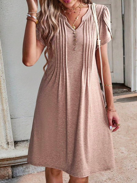 

Loose Casual Notched Neckline Petal Sleeve Pleated Detail Tee Dress, Dusty pink, Dresses