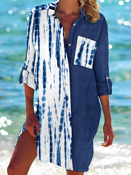 

Shirt Collar Ombre Casual Dress, Blue, Dresses