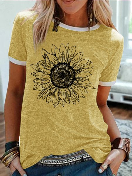 

Women's Sunflower Graphic Printing Casual Crew Neck T-Shirt, Yellow, T-shirts