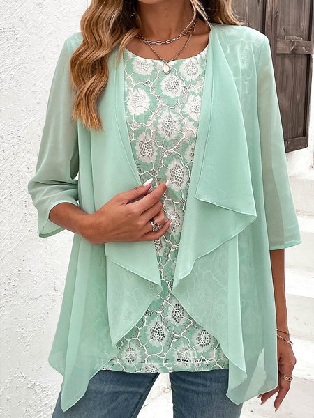 

Crew Neck Loose Chiffon Elegant Shirt, Aqua, Shirts & Blouses
