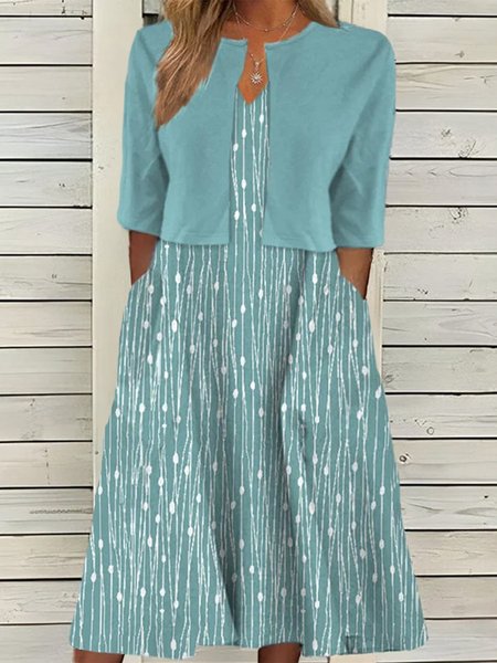 

Plus size Abstract Polka Dots Casual Loose Crew Neck Two-Piece Set, Light blue, Suit Set