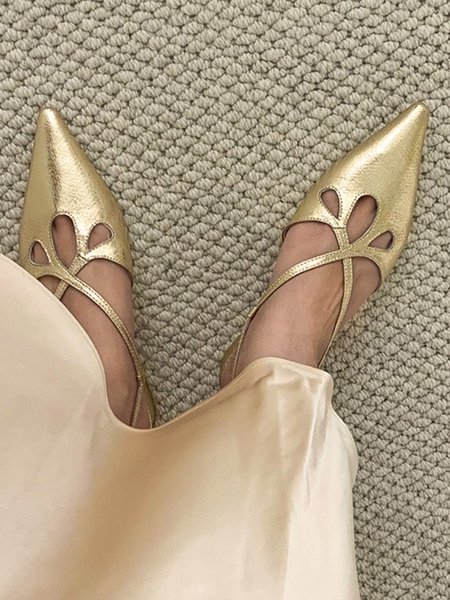 

Urban Fashion Hollow Metallic Pointed Back Empty Shoes, Flats