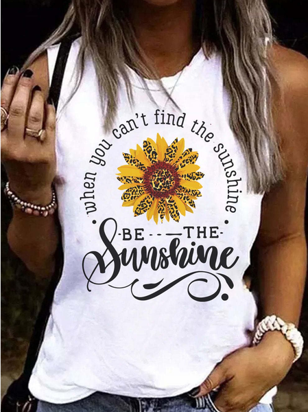 

Women's SUNFLOWER LEOPARD LYRICS Letters Casual Tank Top, White, Tank Tops