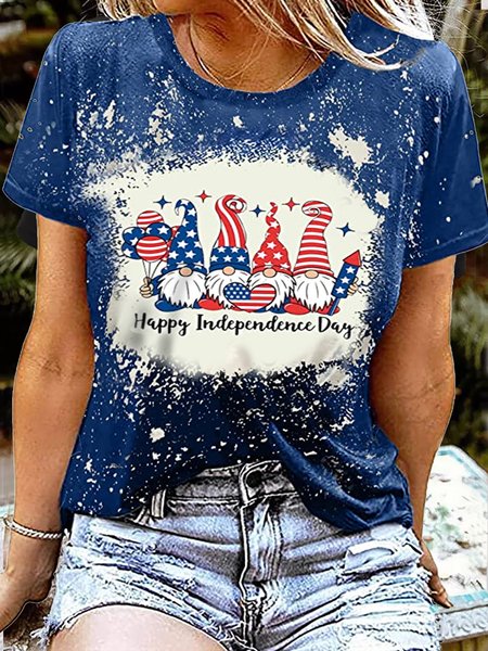 

Women's Happy 4th Of July Patriotic Gnomes Crew Neck Casual T-Shirt, Blue, T-shirts