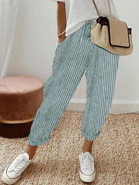 

Plus Size Loose Striped Casual Pants, Green, Pants