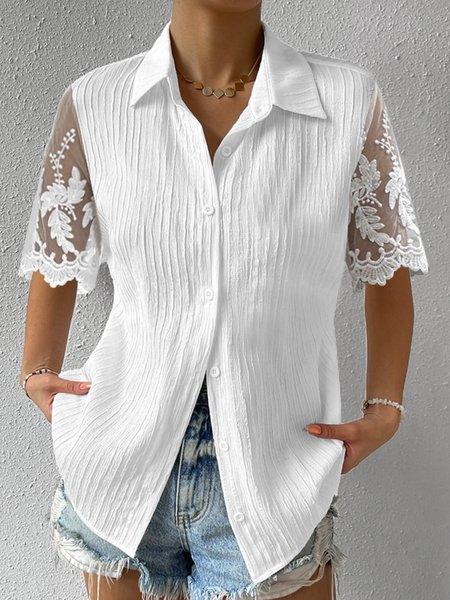 

Plain Shirt Collar Casual Blouse, White, Shirts & Blouses