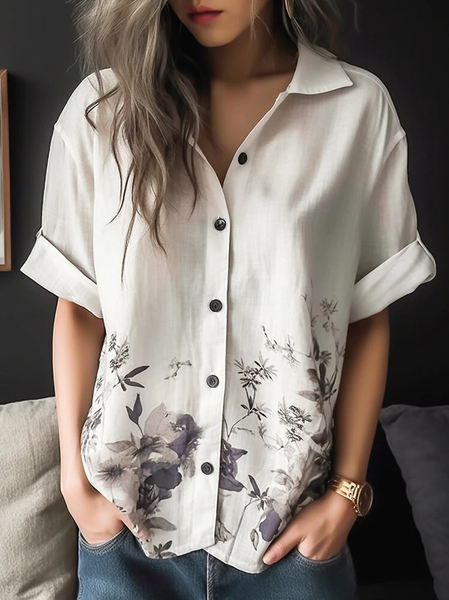 

Floral Casual Shirt Collar Blouse, White, Shirts & Blouses