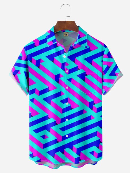 

Maze Chest Pocket Short Sleeve Shirt, Blue, Men Shirts