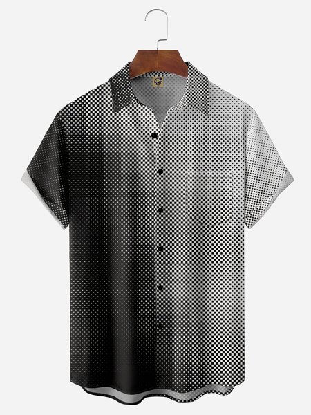 

Mosaic Art Chest Pocket Short Sleeve Casual Shirt, Black, Men Shirts