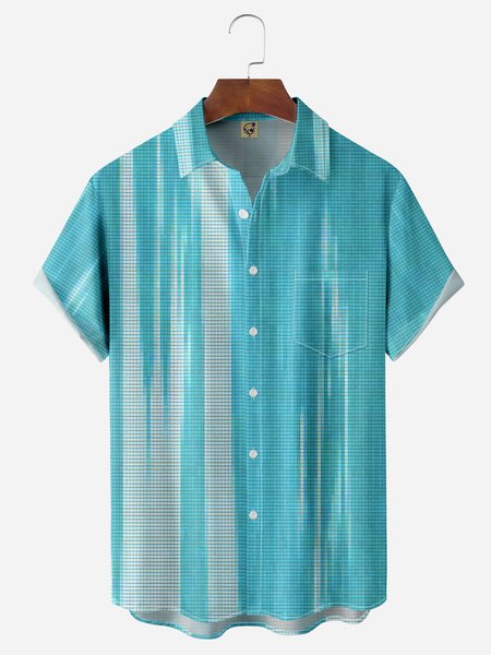 

Textured Art Chest Pocket Short Sleeve Casual Shirt, Blue, Men Shirts