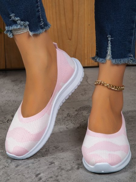 

Geometric Contrast Lightweight Breathable Flyknit Sneakers, Pink, Sneakers