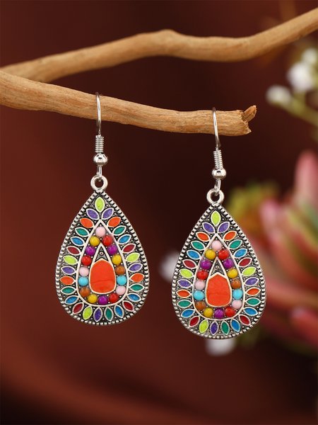 

Ethnic Pattern Enamel Pendant Earrings Holiday Casual Women's Jewelry, As picture, Earrings