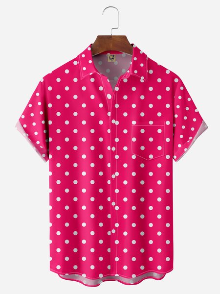 

Polka Dots Chest Pocket Short Sleeve Casual Shirt, Pink, Men Shirts