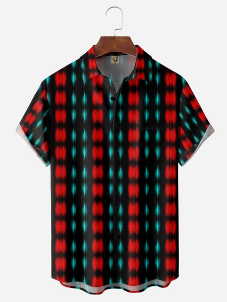 

Geometric Chest Pocket Short Sleeve Casual Shirt, Black, Men Shirts